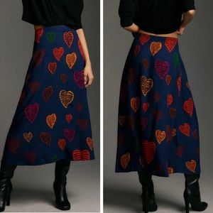 Farm Rio A-Line Heart Printed Midi Skirt